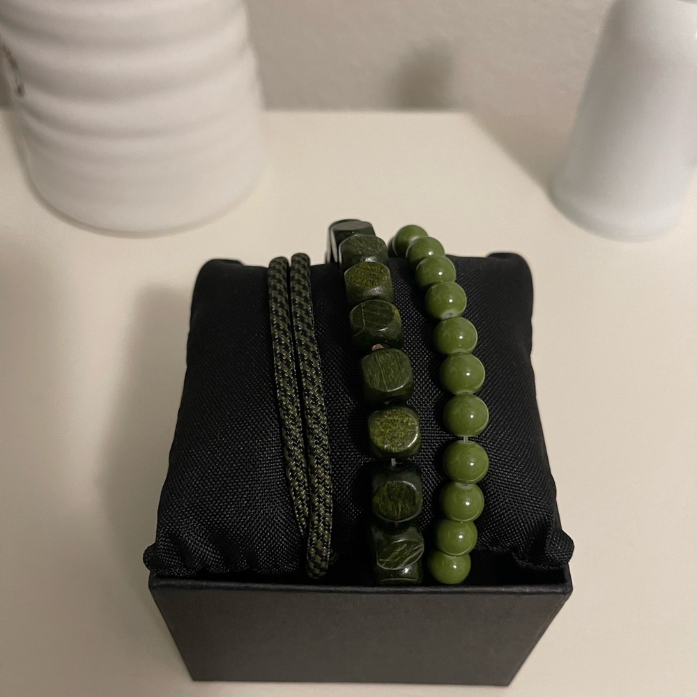 Green Beaded Bracelet Set 3 piece